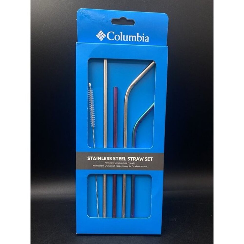 New Columbia Stainless Steel Straw Set Cleaning Brush 5 piece